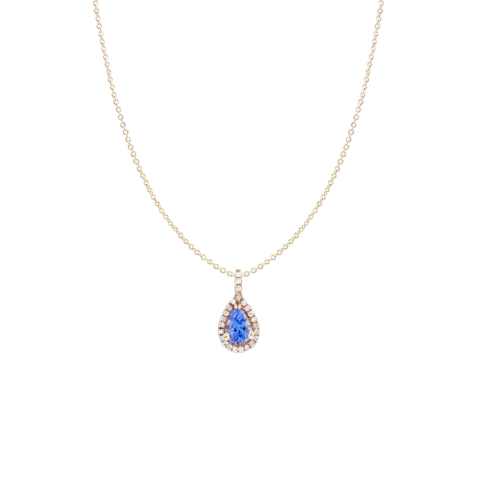 14 Karat Rose Gold Halo Pendant with Tanzanite and Diamonds