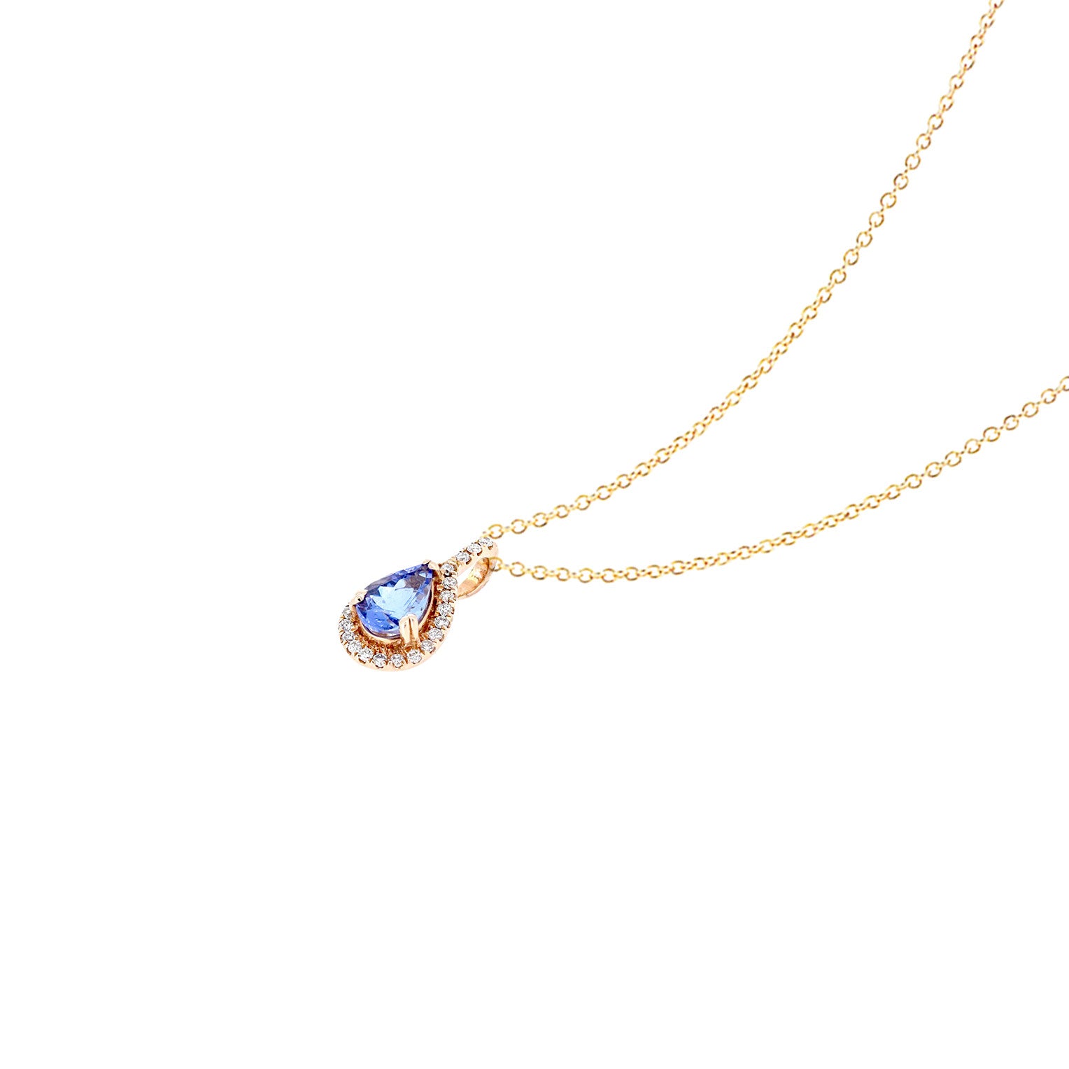 14 Karat Rose Gold Halo Pendant with Tanzanite and Diamonds