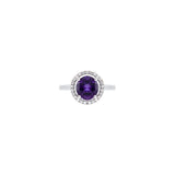 14 Karat White Gold Halo Ring with Amethyst and Diamonds