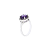 14 Karat White Gold Halo Ring with Amethyst and Diamonds