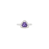 18 Karat White Gold Ring with Amethyst and Diamond Halo