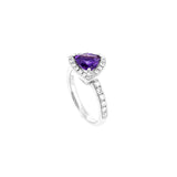 18 Karat White Gold Ring with Amethyst and Diamond Halo