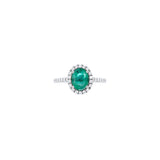 14 Karat Whiite Gold Halo Ring with Emerald and Diamond