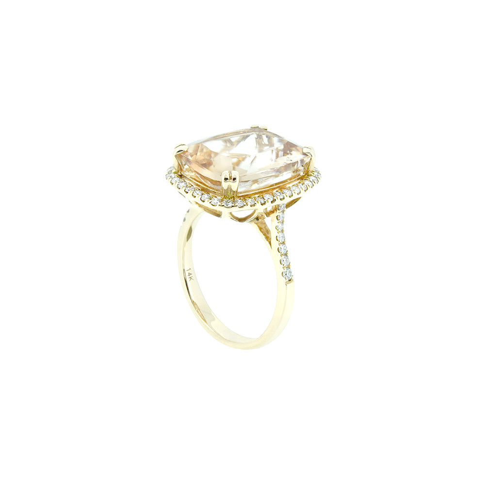 14 Karat Rose Gold Morganite Ring with Diamond Halo