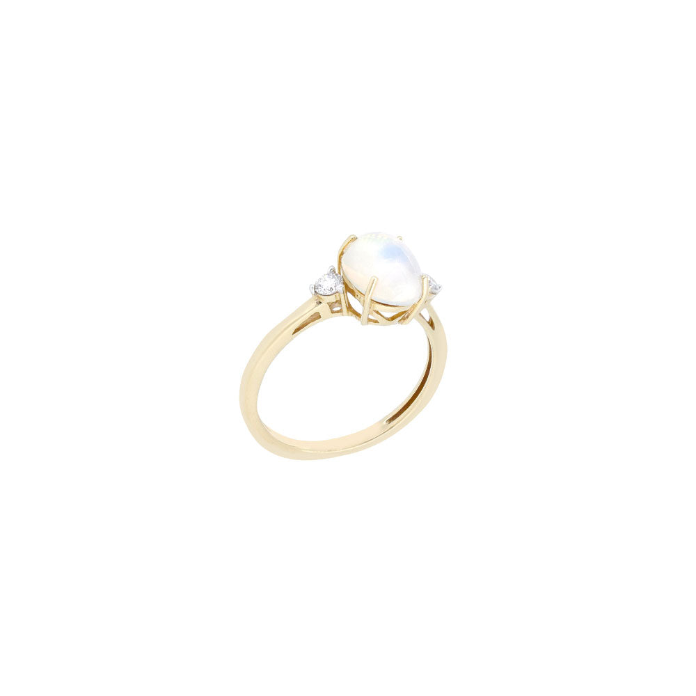 14 Karat Yellow Gold Three Stone RIng with Opal and Diamonds