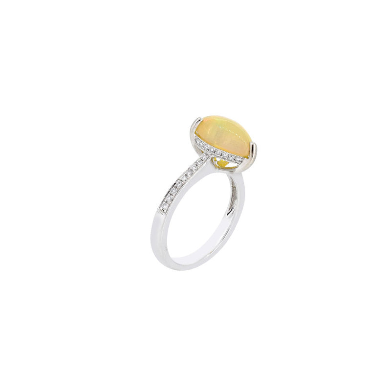 14 Karat White Gold Solitaire Ring with opal And DIamonds
