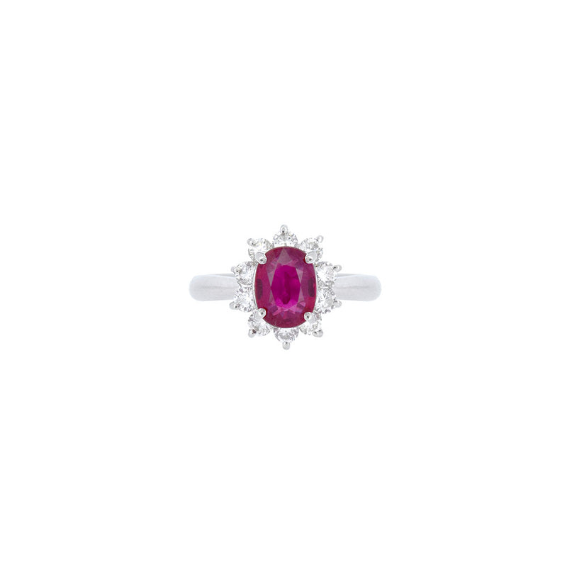 Platinum Halo Ring with Ruby and Diamonds