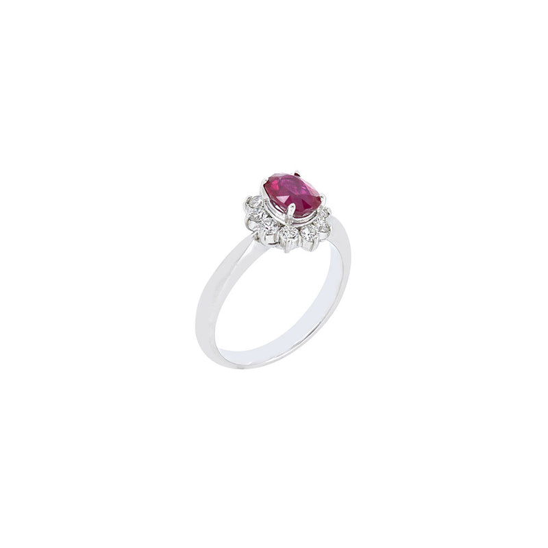 Platinum Halo Ring with Ruby and Diamonds