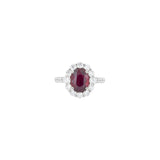 14 Karat White Gold Ring with Natural Ruby and Diamond Halo
