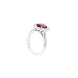 14 Karat White Gold Ring with Natural Ruby and Diamond Halo