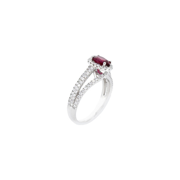14 Karat White Gold Ring With One Oval African Ruby and Round Diamonds