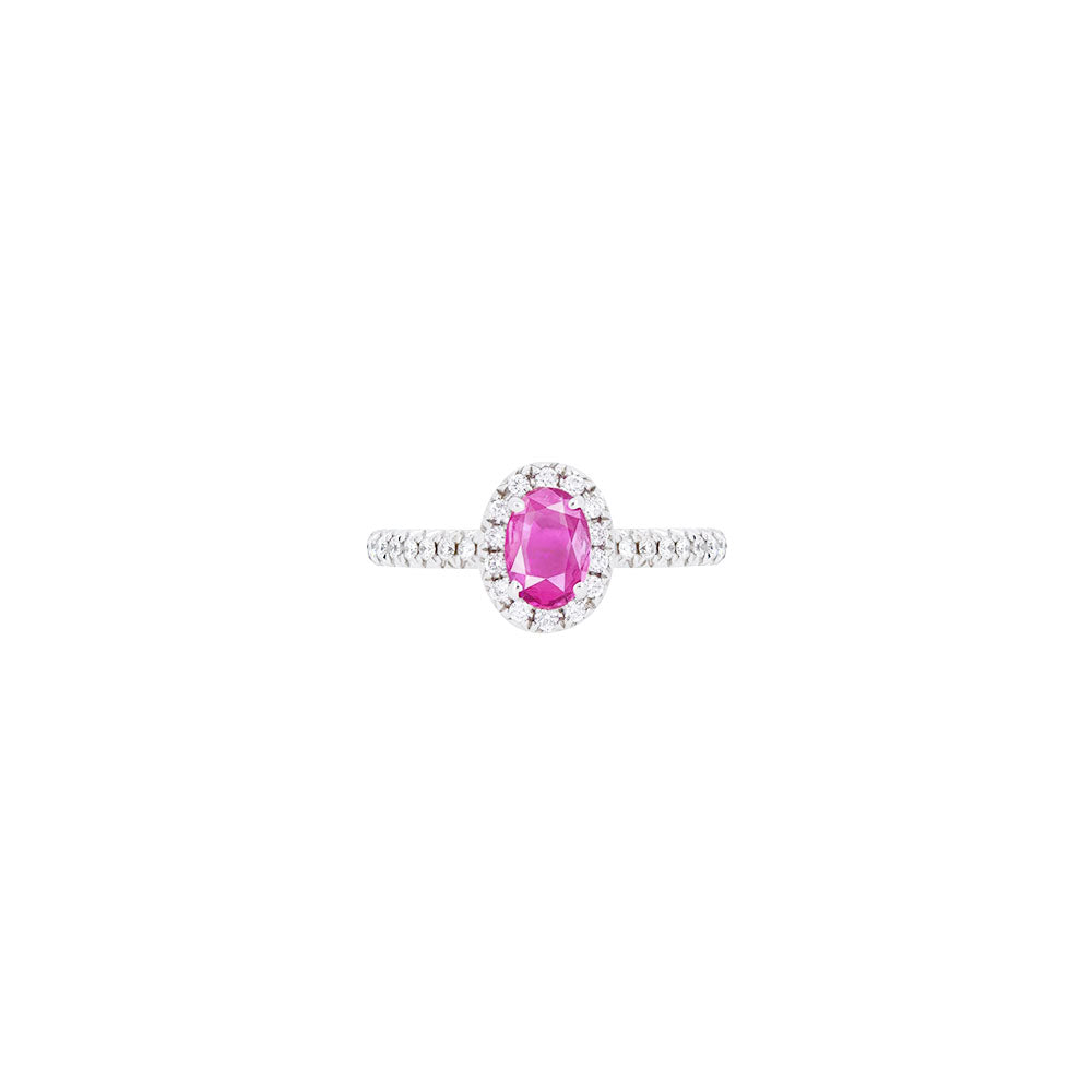 14 Karat White Gold Halo Ring with Ruby and Diamonds