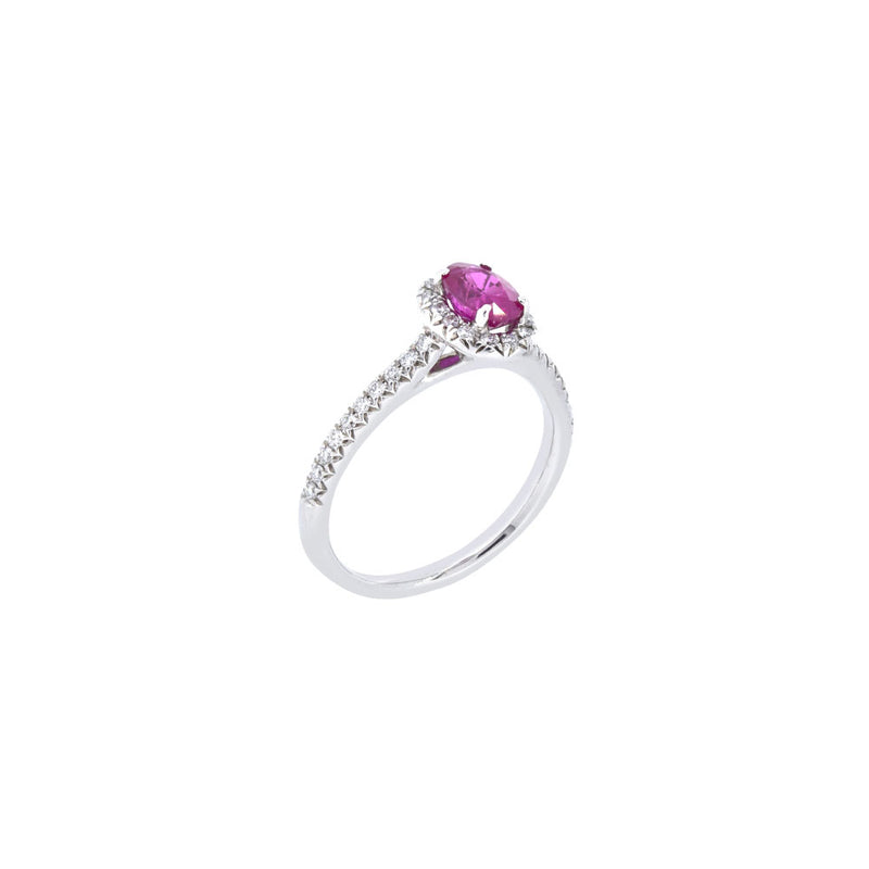 14 Karat White Gold Halo Ring with Ruby and Diamonds