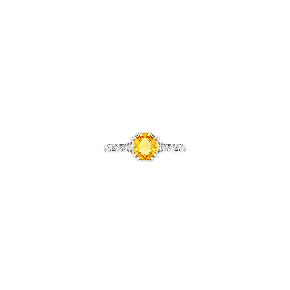 14 Karat White Gold Ring with Orange Sapphire and Diamonds