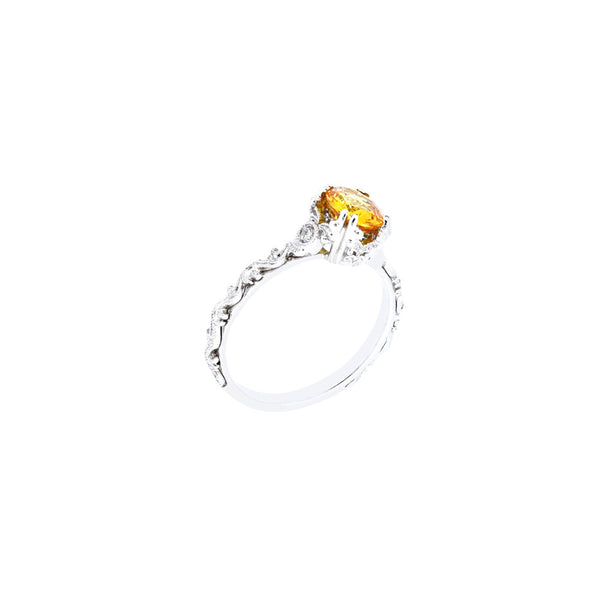 14 Karat White Gold Ring with Orange Sapphire and Diamonds
