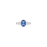Platinum Solitaire Ring With Oval Blue Sapphire and Diamonds