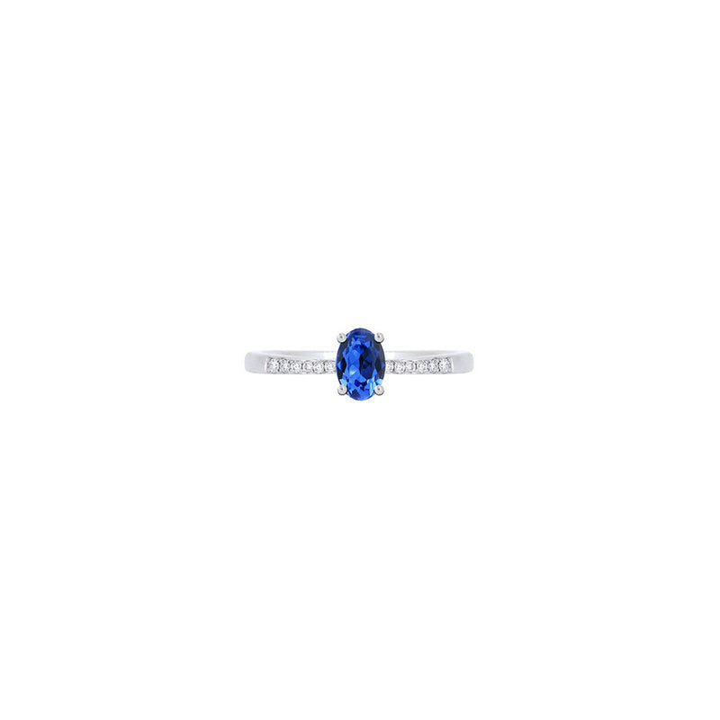 14 Karat Yellow Gold Ring with Blue Sapphire and Diamonds
