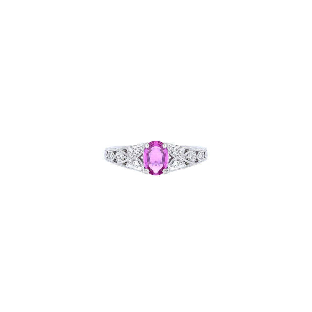 14 Karat White Gold Ring with Pink Sapphire and Diamonds