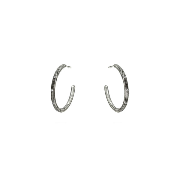 Sterling Silver IRA Large Hoop Earrings with Diamonds