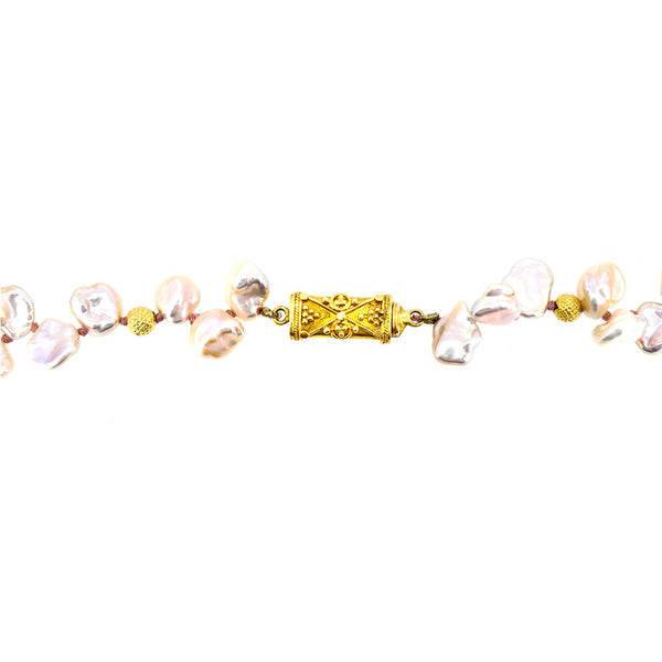 8 Karat Keshi Pearl Necklace with 18 Karat Yellow Gold Beads