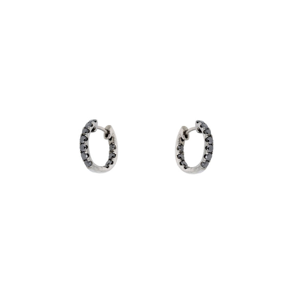 18 Karat Black Rhodium Huggie Earrings with Black Diamonds