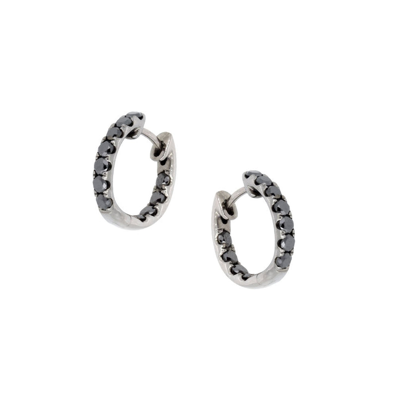 18 Karat Black Rhodium Huggie Earrings with Black Diamonds