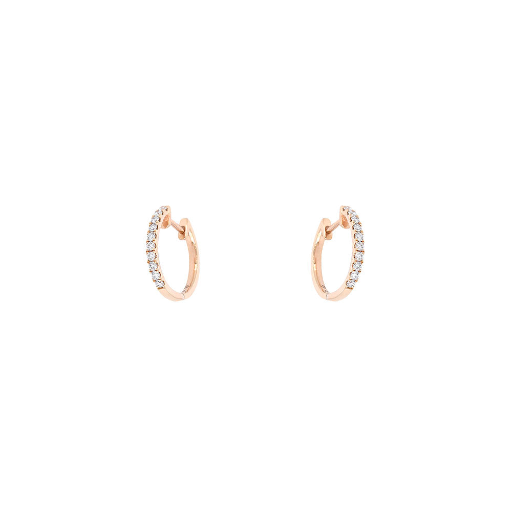 18 Karat Rose Gold Huggie Earrings with Diamonds