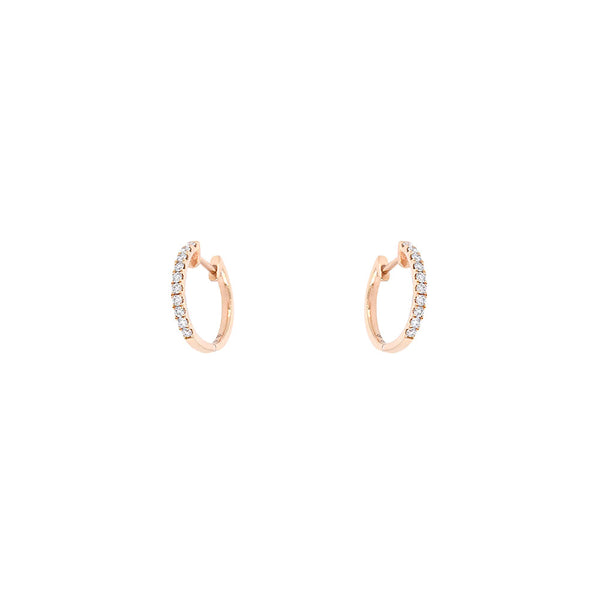 18 Karat Rose Gold Huggie Earrings with Diamonds
