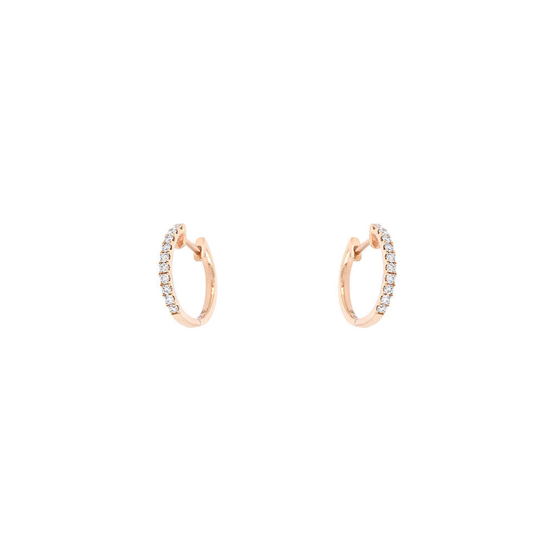 18 Karat Rose Gold Huggie Earrings with Diamonds