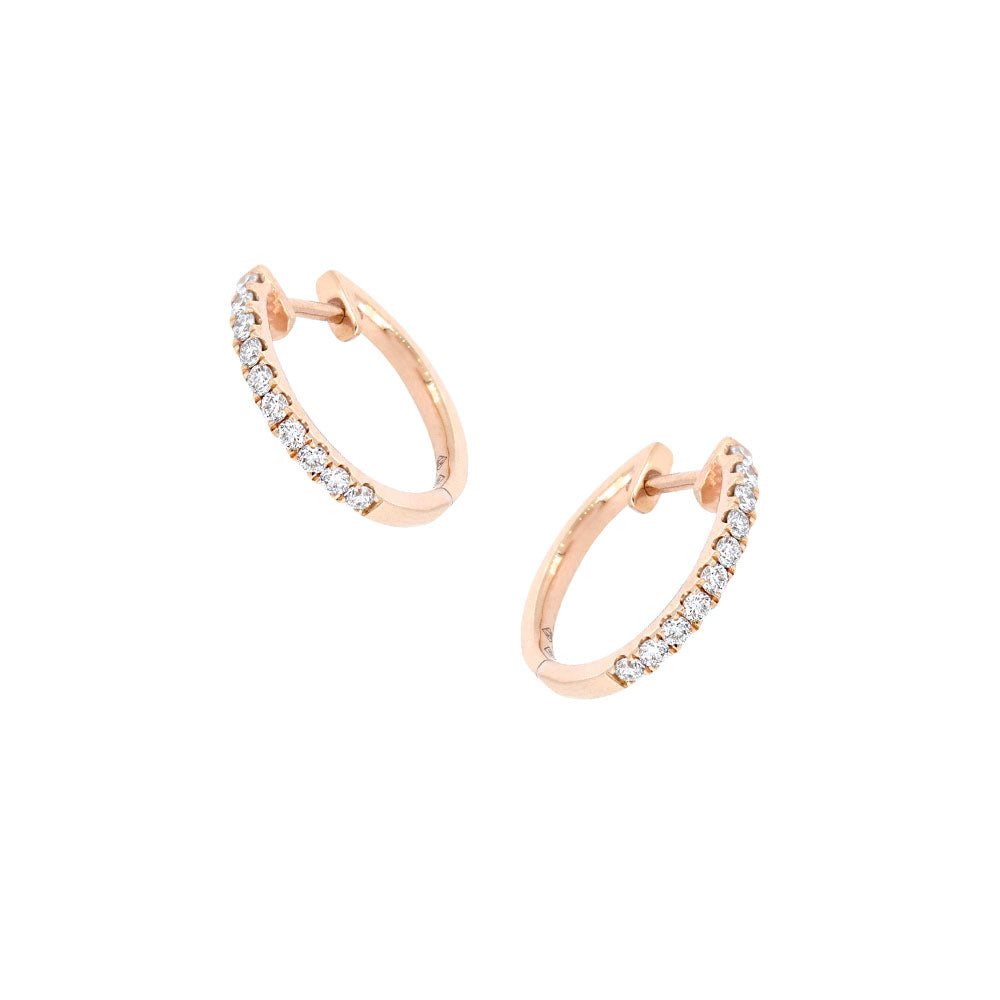 18 Karat Rose Gold Huggie Earrings with Diamonds