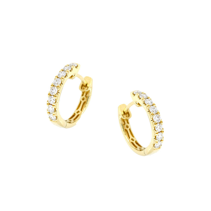 18 Karat Yellow Gold Huggie Earrings with Diamonds