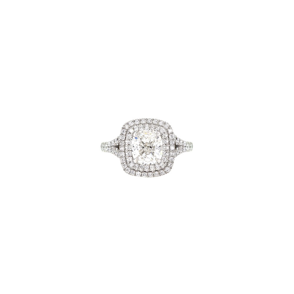 Platinum Double Halo Ring with GIA Certified Diamond