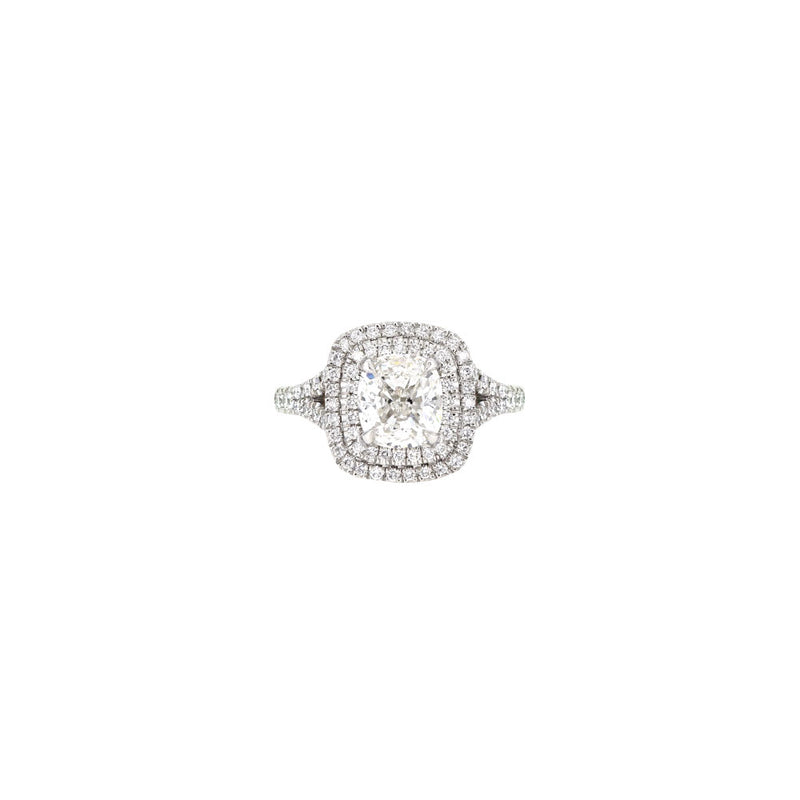 Platinum Double Halo Ring with GIA Certified Diamond