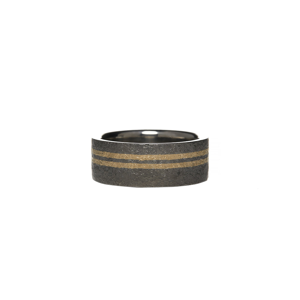 Titanium and 18 Karat Yellow Gold Double Mens Wedding Band