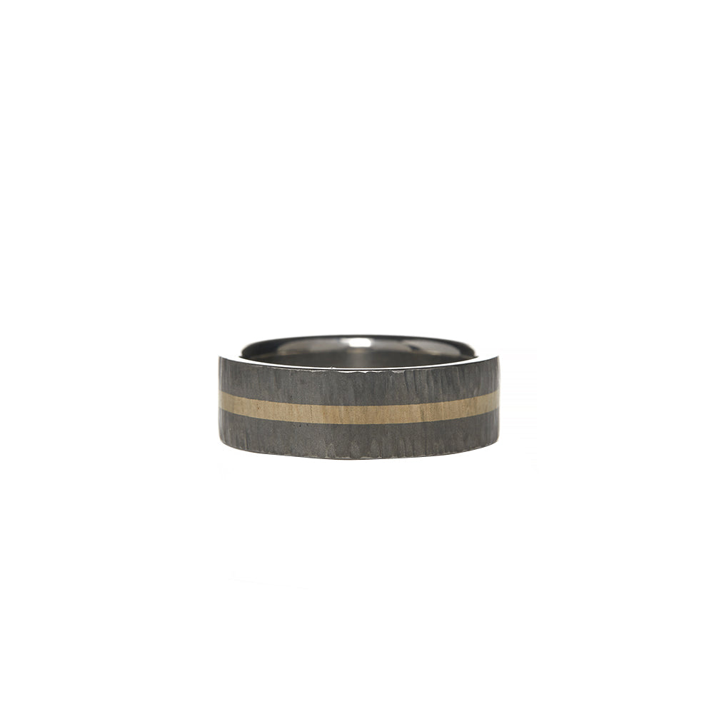 Titanium and 18 Karat Yellow Gold Mens Wedding Band