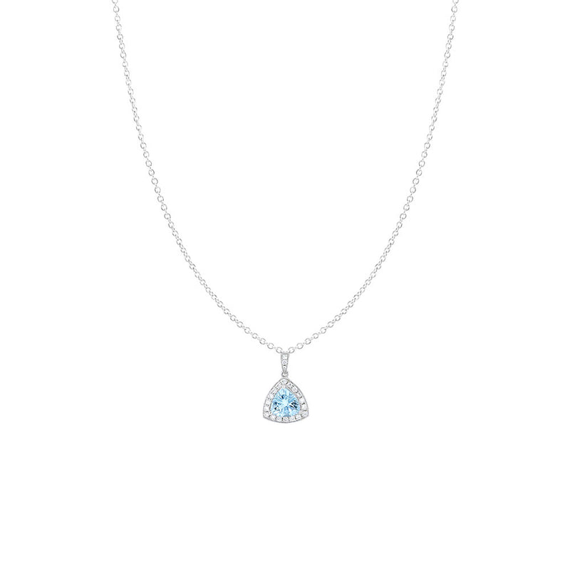 18 Karat White Gold Halo Pendant with Trillian Aquamarine and Diamonds