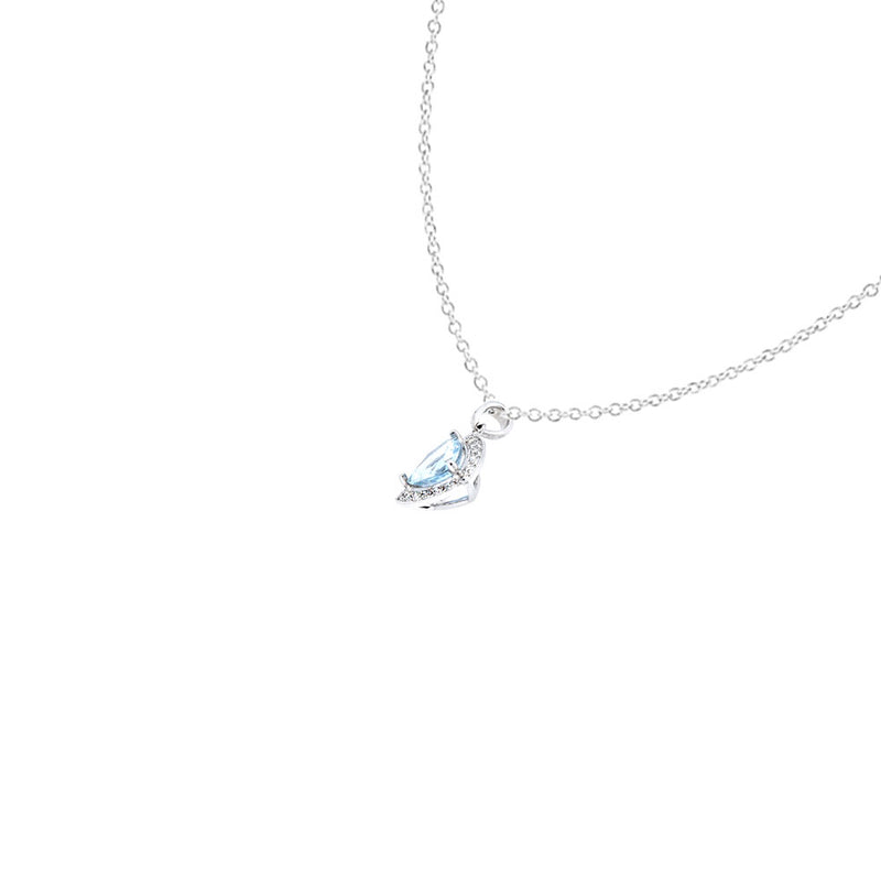 18 Karat White Gold Halo Pendant with Trillian Aquamarine and Diamonds