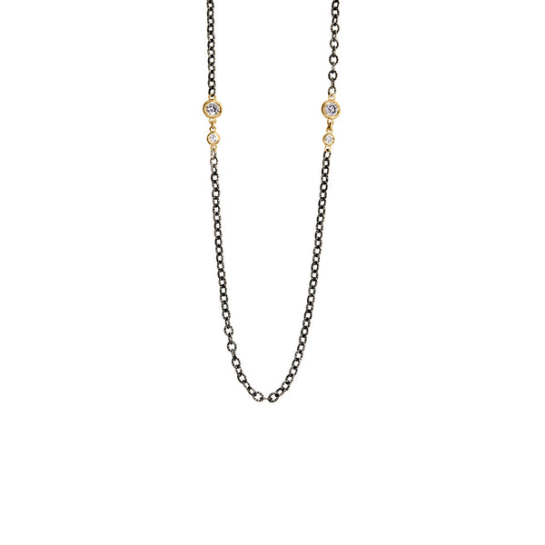 Sterling Silver MARLIE Cable Chain with 14 Karat Rose Gold Bezel Set Diamonds