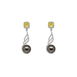 18 Karat White Gold Yellow Diamond and Tahitian Pearl Earrings | Johann Paul