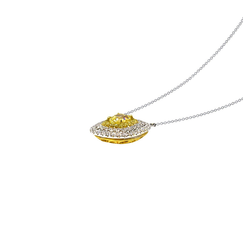 18 Karat Two Toned Gold Yellow Diamond Necklace