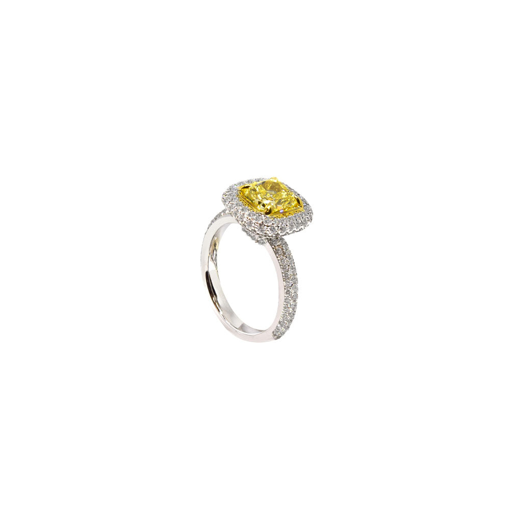 18 Karat White Gold ring with Fancy Intense Yellow Wedding Diamond