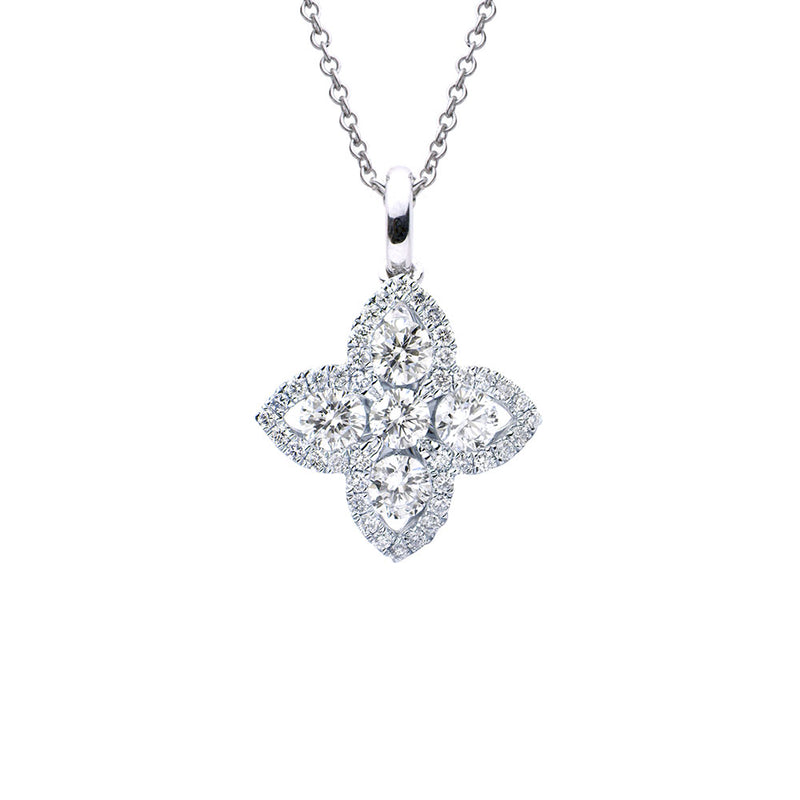 18 Karat White Gold Diamond Flower Pendant