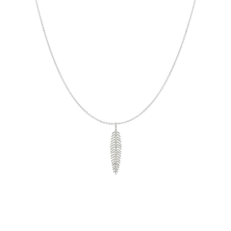 18 Karat White Gold Diamond Feather Pendant