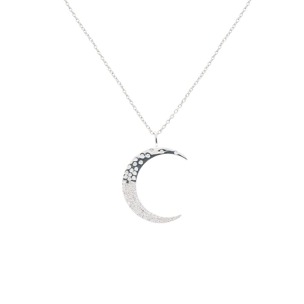 18 Karat White Gold Crescent Moon Pendant With Diamonds