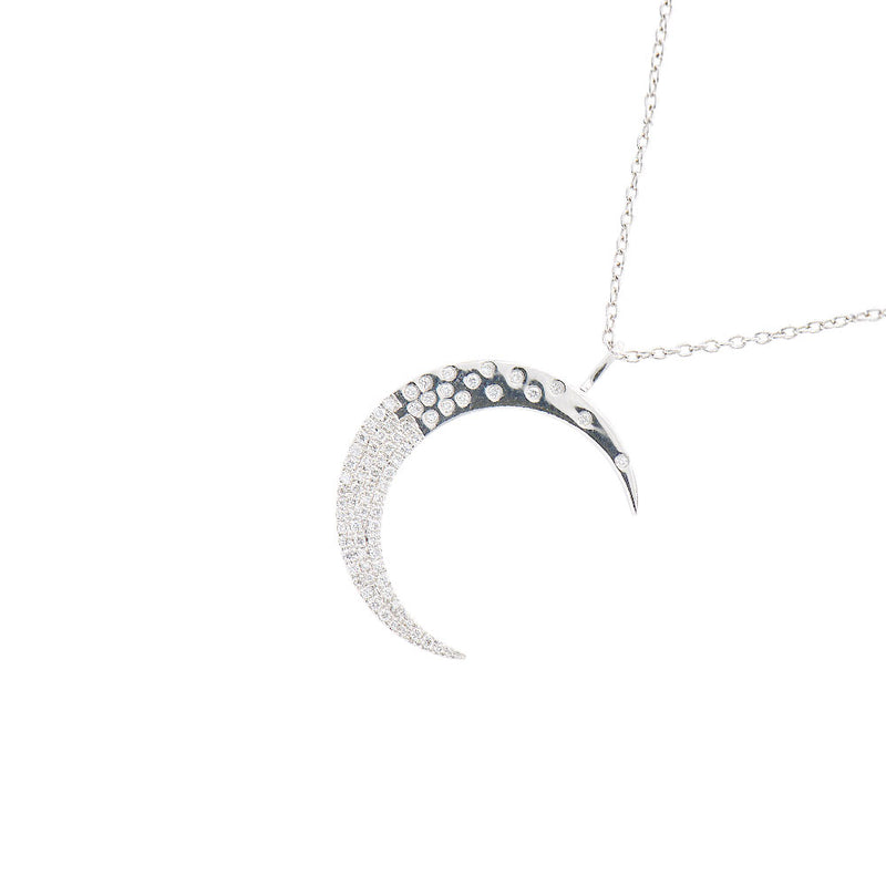 18 Karat White Gold Crescent Moon Pendant With Diamonds