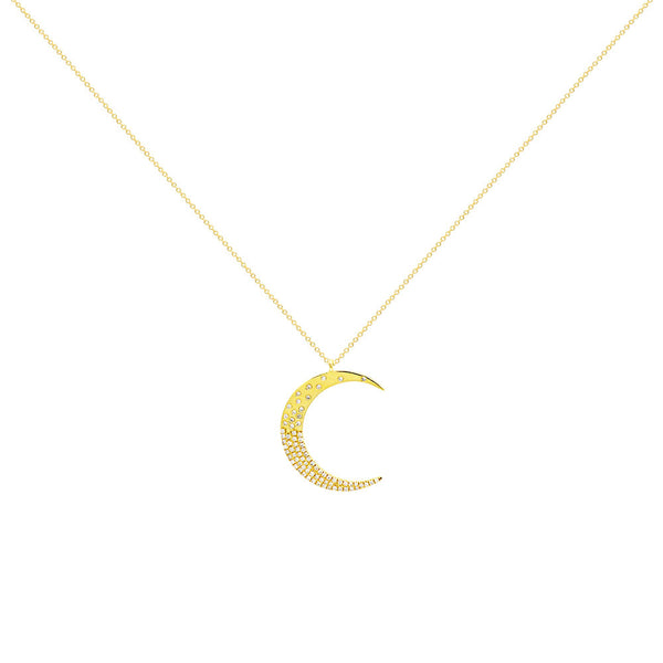 18 Karat Yellow Gold Crescent Moon Necklace with Diamonds