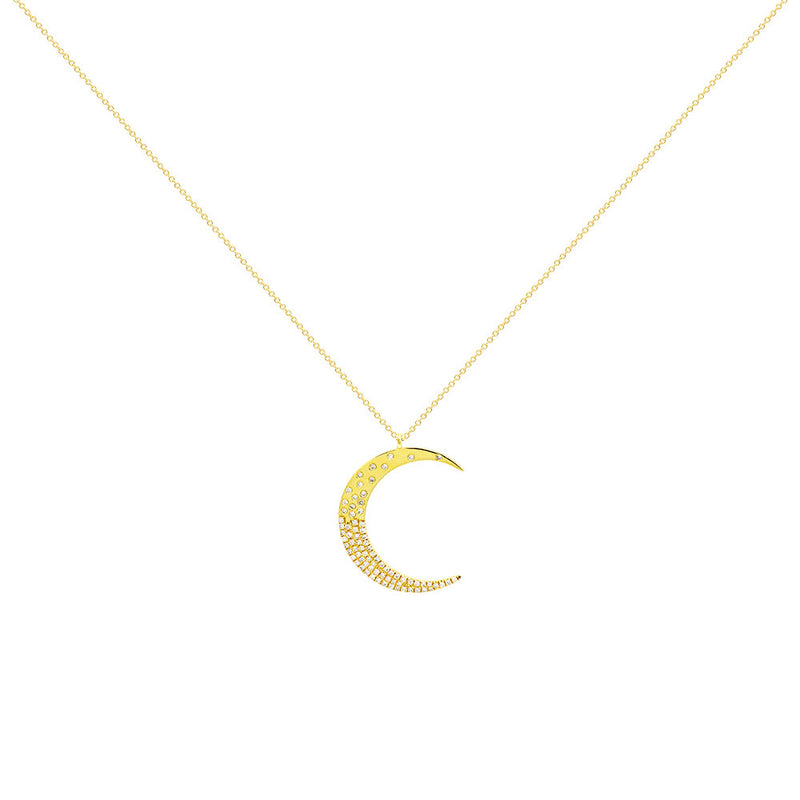 18 Karat Yellow Gold Crescent Moon Necklace with Diamonds
