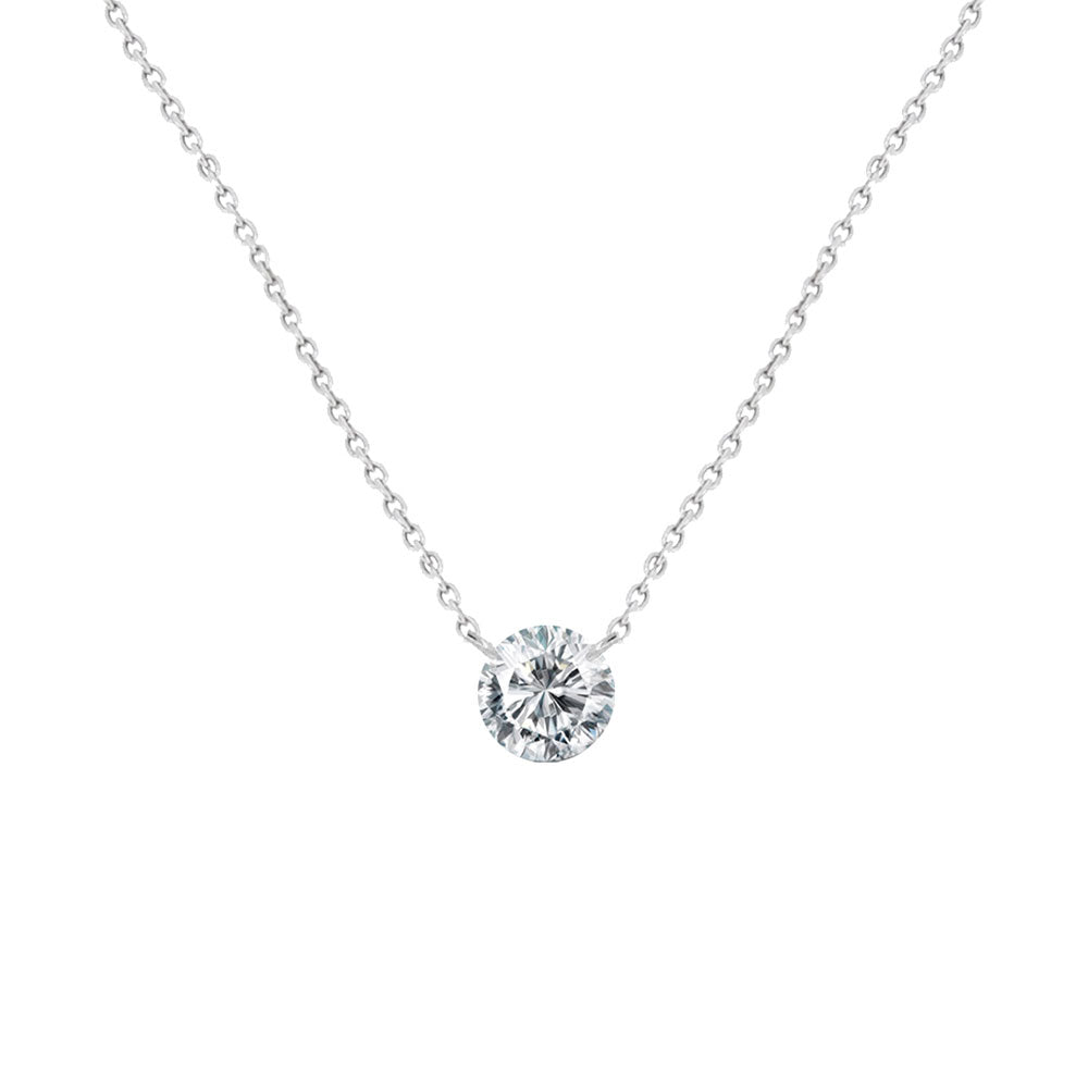 14 Karat White Gold Necklace with a Drilled Round Diamond