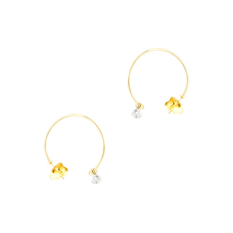 14 Karat Yellow Gold Hanging Diamond Hoop Earrings