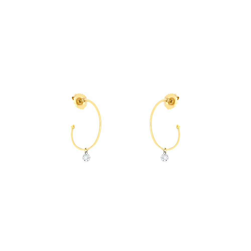 14 Karat Yellow Gold Hanging Diamond Hoop Earrings